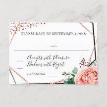 RSVP Geométrico Moderno de Ouro Rosa para Casament