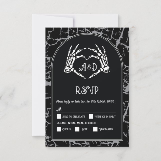 Convites RSVP Gothic Halloween Skeleton Mãos Coração (Frente)