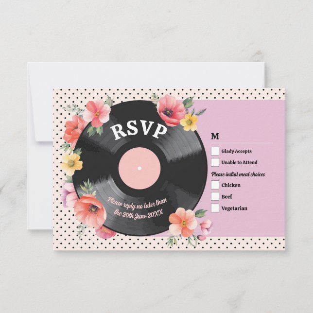 Convites RSVP Gravação de Música Casada Casamento Floral 19 (Frente)