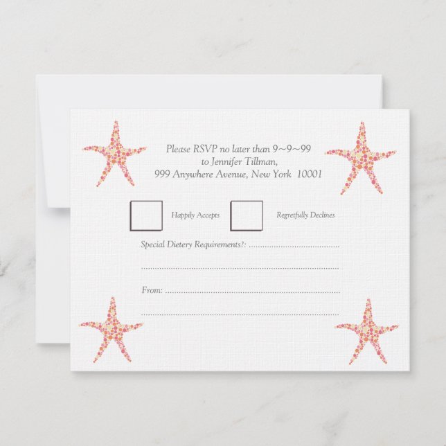 Convites RSVP Honeysuckle Peach Starfish Beach Invite (Frente)
