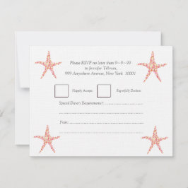 Convites RSVP Honeysuckle Peach Starfish Beach Invite