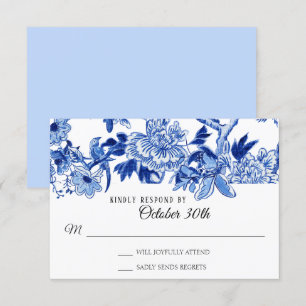 Convites RSVP Influência Asiática Azul Claro Floral Chinois