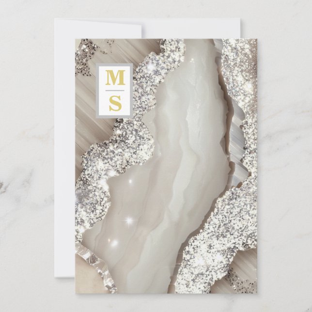 Convites *~ RSVP IVORY Silver Iniciais QR AR66 Casamento (Frente)