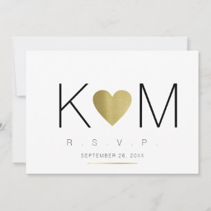Convites rsvp love & couple initials, clear & elegant