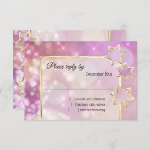 Convites RSVP Luzes Douradas de estrelas cor-de-rosa