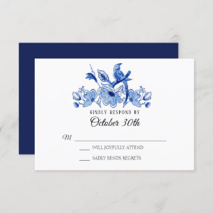 Convites RSVP Marinho Chinoiserie Floral Watercolor
