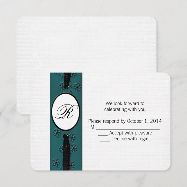 Convites RSVP monogramado com fita (Frente/Verso)