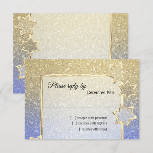 Convites RSVP Ombro Dourado Azul Estrela Dourada