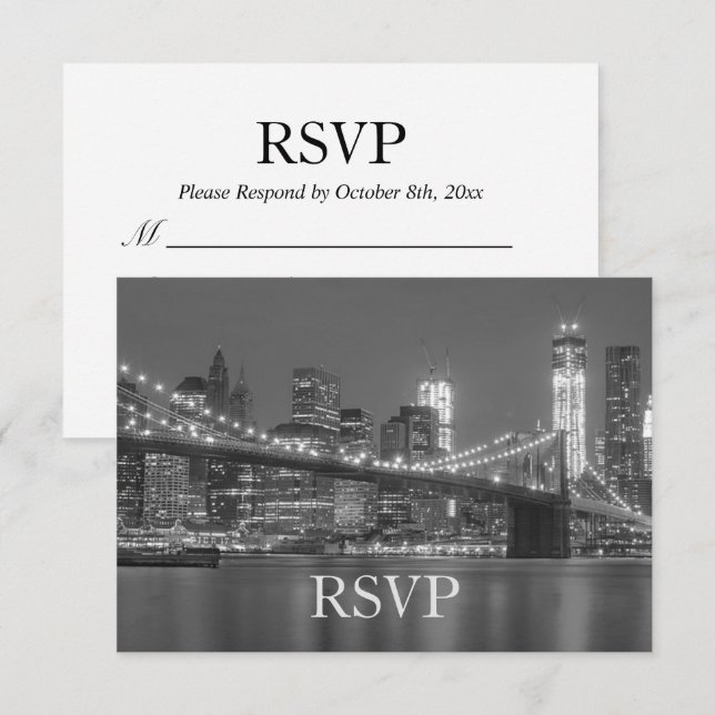 Convites RSVP - Panorama da Cidade de Nova York Brooklyn Ca (Frente/Verso)