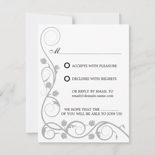 Convites RSVP/Placa de Resposta do Elegente Silver Swirls (Verso)