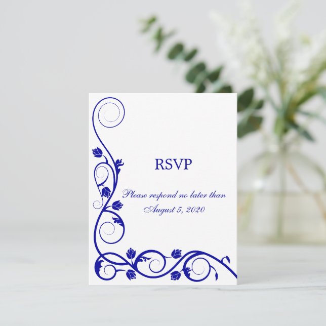 Convites RSVP/Placa de Resposta Real Azul Elegante (Em pé/Frente)