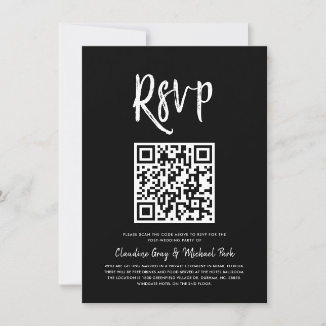 Convites RSVP por Código QR | RSVP de Estilo de Script Pret (Frente)
