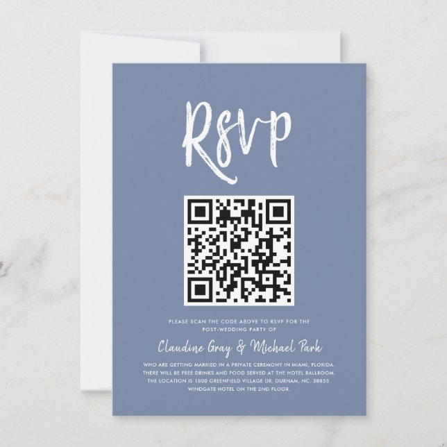 Convites RSVP por Código QR | RSVP do Estilo de Script Azul (Frente)
