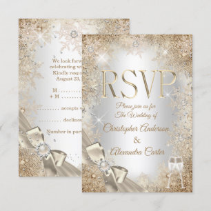 Convites RSVP Prata Bege Creme Pérola Arco Floco de Neve