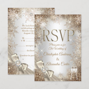 Convites RSVP Prata Bege Creme Pérola Arco Floco de Neve 2