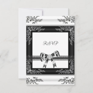 Convites RSVP Preto Branco Renda Floral Diamante 3