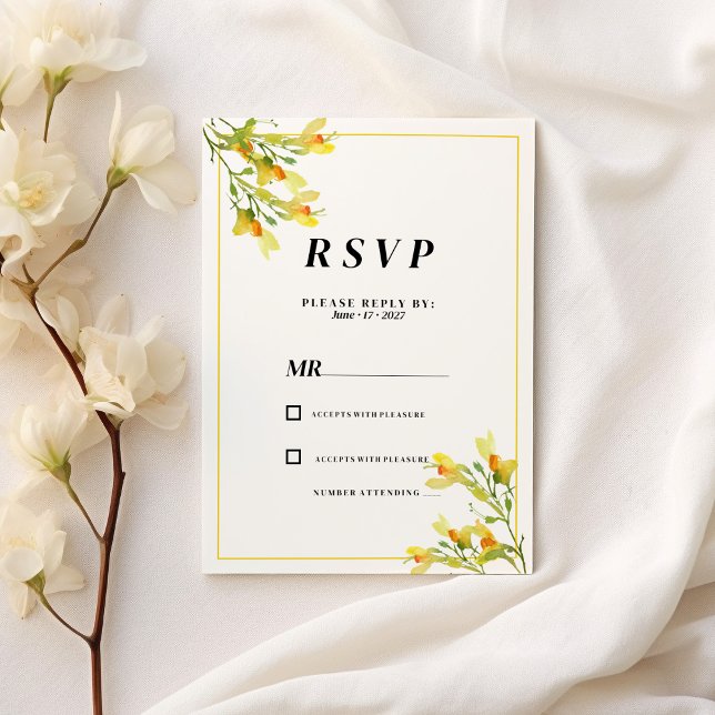 Convites RSVP primavera floral cor de laranja amarelo botân (Botanic yellow orange green spring floral RSVP )