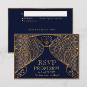 Convites RSVP PROM, Grande Gatsby, dourado sobre azul marin