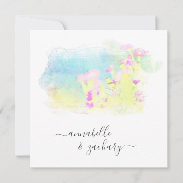 Convites *~* RSVP QR AR15 Cherub Bird FLORAL Wedding (Frente)