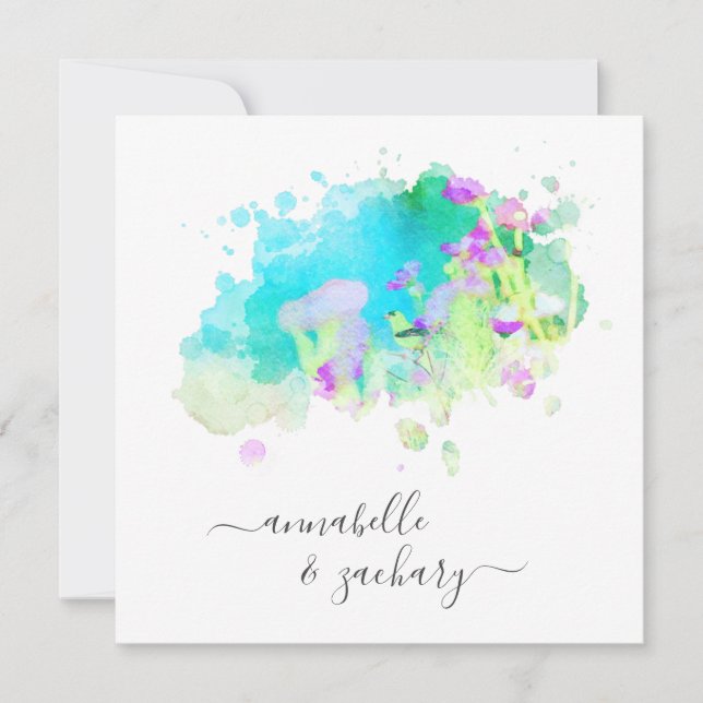 Convites *~* RSVP QR Cherub Bird AR15 Casamento FLORAL (Frente)