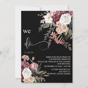 Convites *~* RSVP QR Floral MERLOT Rosa Peony AR15 WEDDING