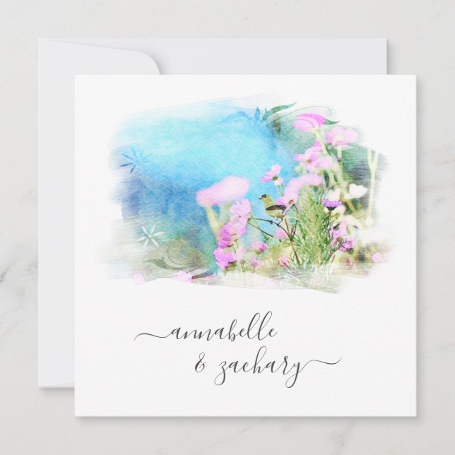 Convites *~* RSVP - QR Watercolor AR15 Casamento FLORAL de  (Frente)