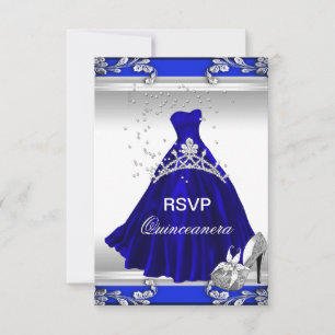 Convites RSVP Quinceanera 15 Birthday Royal Blue Dress