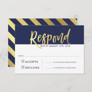 Convites RSVP RESPOSTA Faux tipo ouro tipo marinho azul