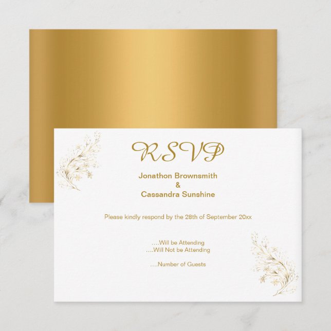 CONVITES RSVP REVERSO DOURADO DA FOLHA DOURADA ELEGANTE SIM (Frente/Verso)