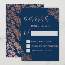 Convites RSVP - Rosa Dourado Rosa e Azul Marinho Floral