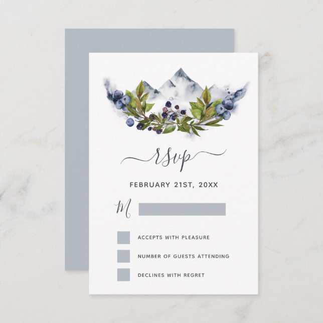 Convites RSVP Rustic Mountic Forest Watercolor Modern (Frente/Verso)