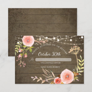 Convites RSVP Rústico Madeira Elegante Pintado Botânico Flo