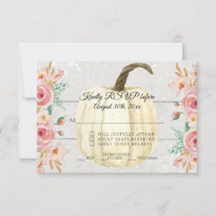 Convites RSVP Rústico Rosa Floral Branco Abóbora Madeira