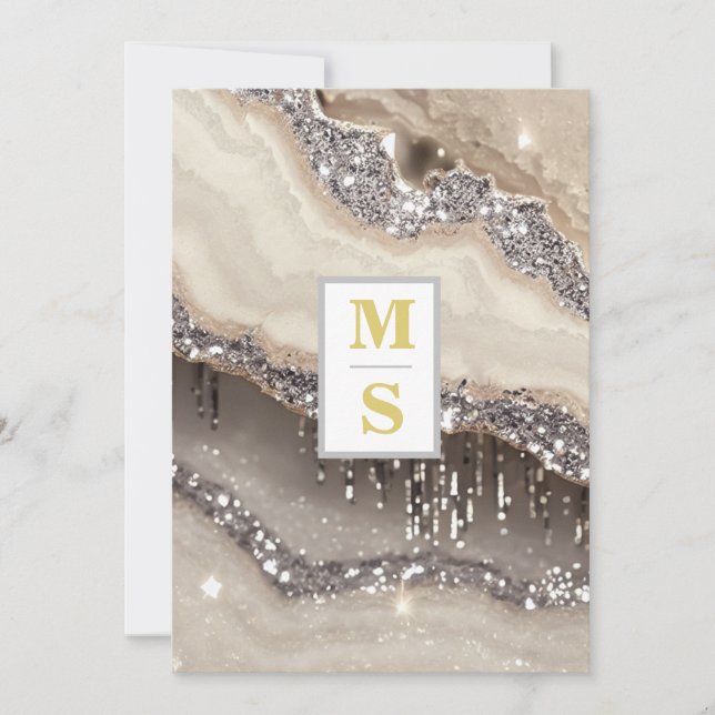 Convites *~ RSVP SILVER IVORY Iniciais AR66 QR Wedding (Frente)