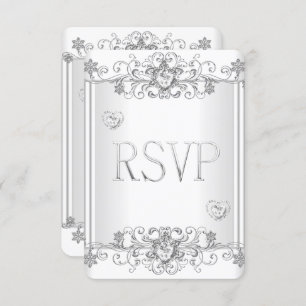 Convites RSVP Silver White Diamond Hearts 2