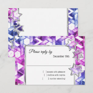 Convites RSVP Siver Star Blue Damask