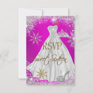 Convites RSVP Sweet 16 Sweet Six Hot Pink White Dourado