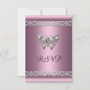 Convites RSVP Sweet Sixteen Aniversário Cetim Rosa Borbolet