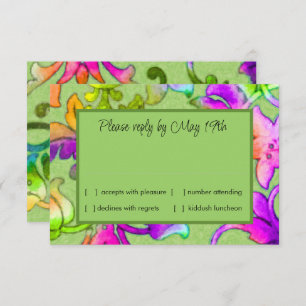 Convites RSVP Verde Damask Pintado Colorido