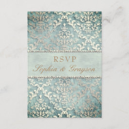 Convites RSVP Verde Salvia Brilho Damasco Casamento