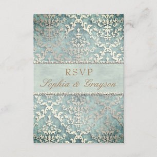 Convites RSVP Verde Salvia Brilho Damasco Casamento