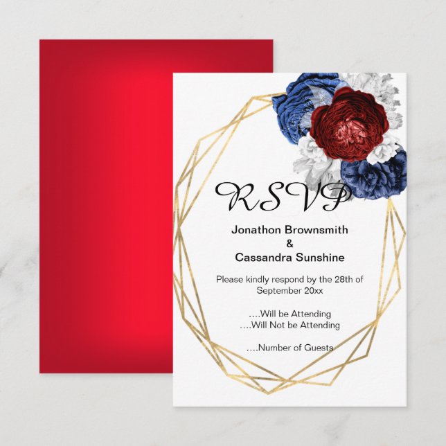 CONVITES RSVP VERMELHO DE MARINHO FLORAL SIMPLES ELEGANTE (Frente/Verso)
