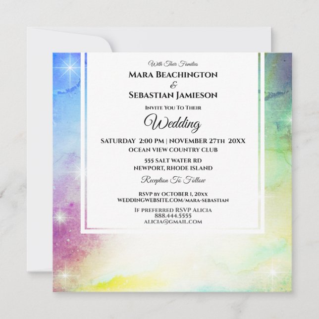 Convites *~* RSVP Website Universe Rainbow Wedding (Frente)