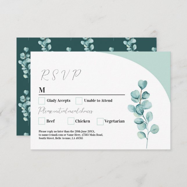 Convites RSVP Wedding Eucalyptus deixa verde simples (Frente/Verso)