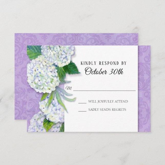 Convites RSVP Wedding Floral Hydrangea Lavanda Damask Art (Frente/Verso)