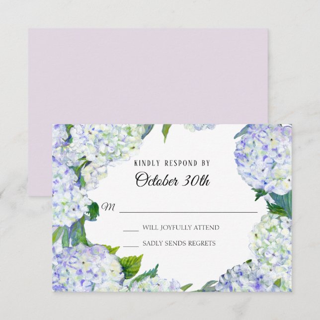 Convites RSVP Wedding Floral Lilac n White Hydrangeas (Frente/Verso)