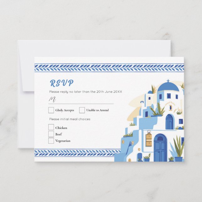 Convites RSVP Wedding Santorini Resposta Grega Grécia (Frente)