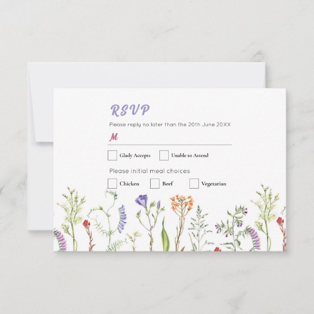 Convites RSVP Wedding Wildflower Ditsy (Frente)