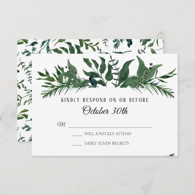 Convites RSVP Weding Emerald Forest Foliage Foliage Foleave (Frente/Verso)