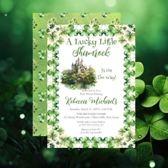 Convites Rua de Shamrock, Chá de fraldas do Patrick ("A Lucky Little Shamrock" St. Patrick's Day-Themed Baby Shower Invite - Irish Castle)